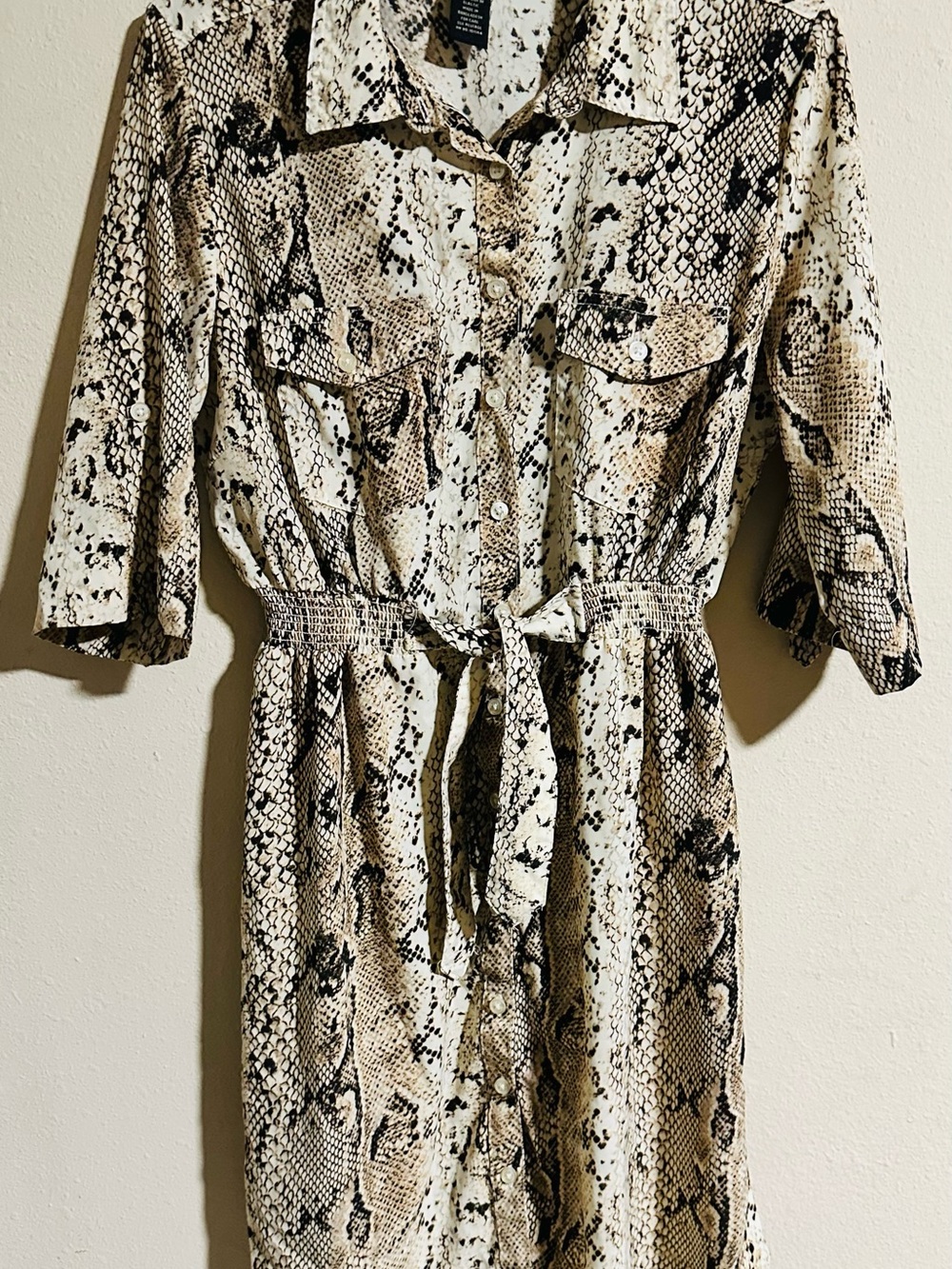 Millennium Snake-Print Midi Shirt Dress in Beige and Black